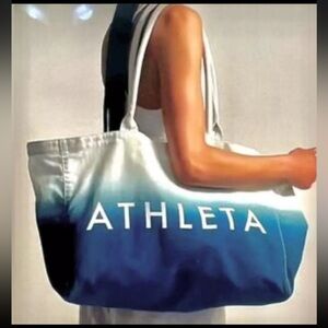 Athleta Beach Bag Gym Bag Tote Blue Ombre White Canvas Shopping Bag